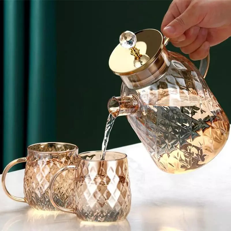 Borosilicate Glass Kettle with Stainless Steel Lid Diamond Polished