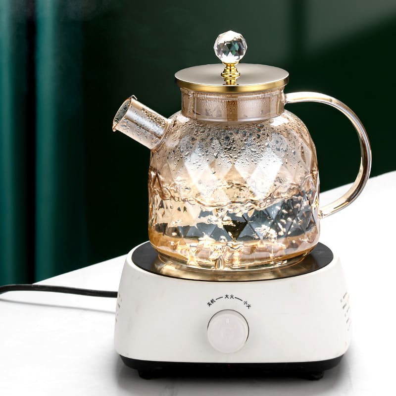 Borosilicate Glass Kettle with Stainless Steel Lid Diamond Polished