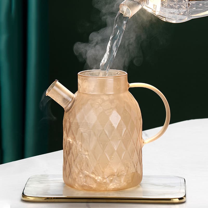 Borosilicate Glass Kettle with Stainless Steel Lid Diamond Polished