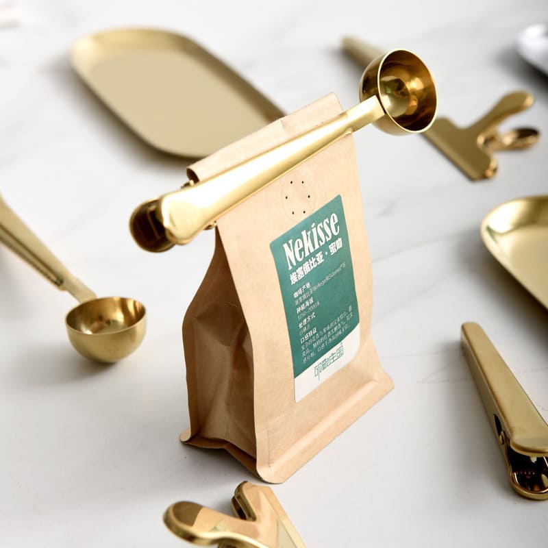 Stainless Steel Coffee Spoon with Clamp and Packaging Clip