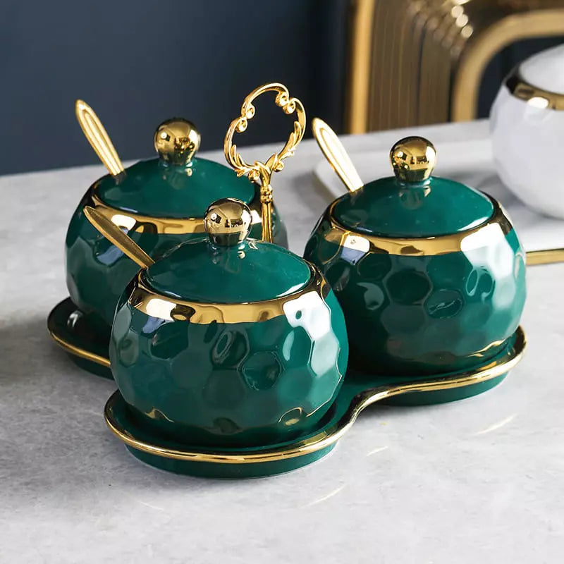 Ceramic Container Set Sugar and Salt Shaker Kit