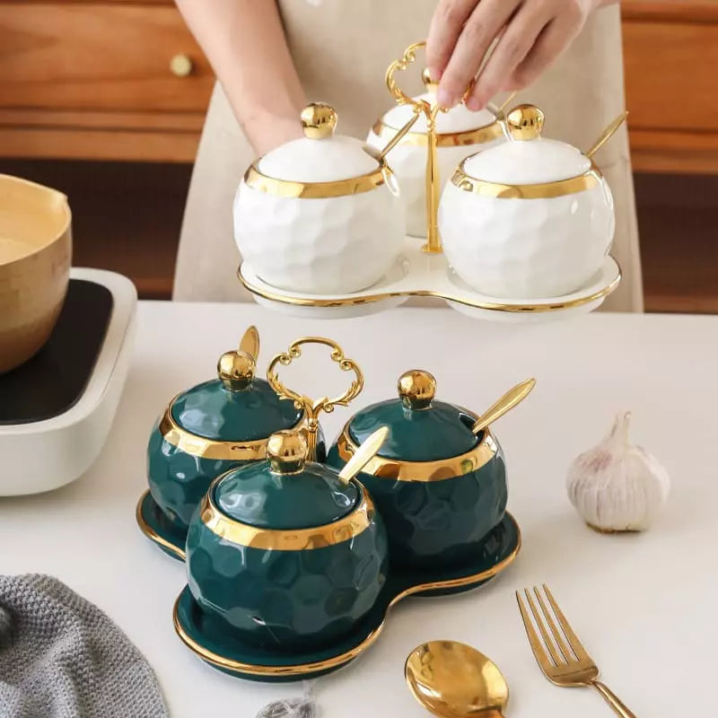 Ceramic Container Set Sugar and Salt Shaker Kit