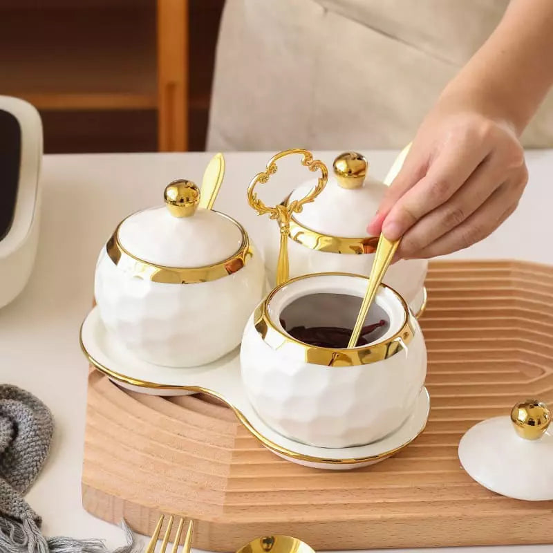 Ceramic Container Set Sugar and Salt Shaker Kit
