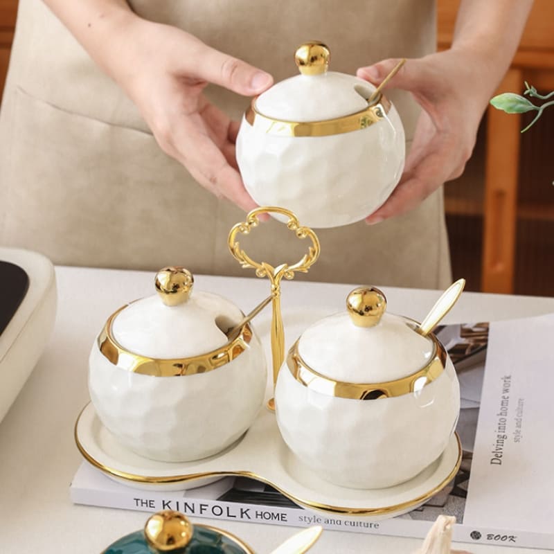 Ceramic Container Set Sugar and Salt Shaker Kit