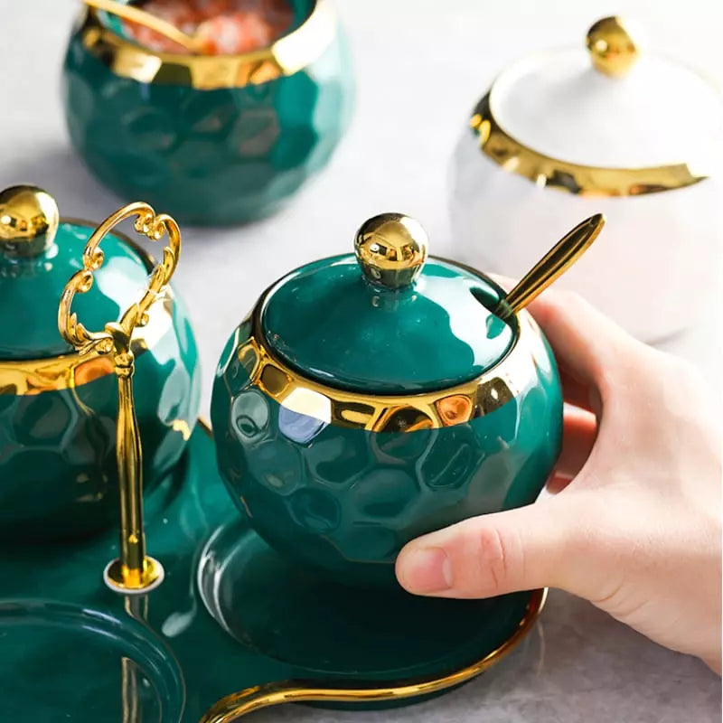 Ceramic Container Set Sugar and Salt Shaker Kit