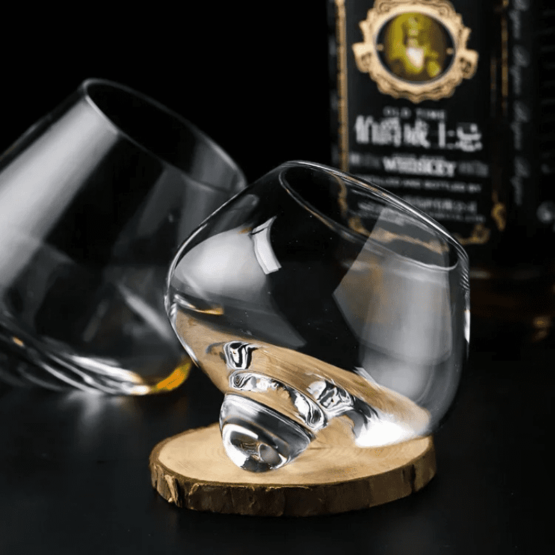 Crystal Whisky Glass with Rotating Belly for Home Bar