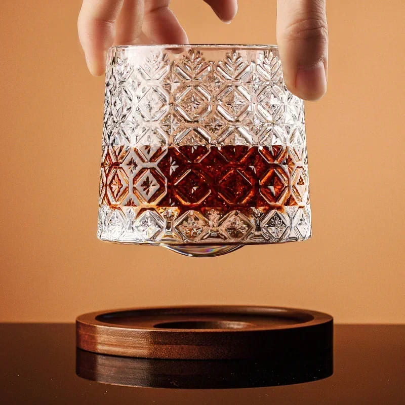 Crystal Whiskey Glass with Rotating Base Home Bar