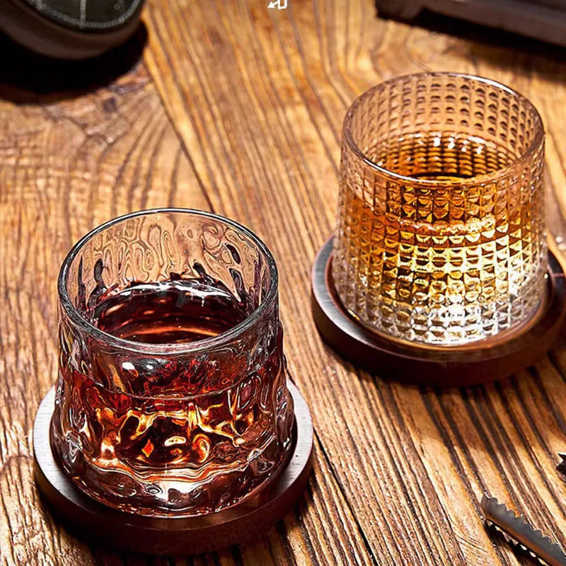 Crystal Whiskey Glass with Rotating Base Home Bar