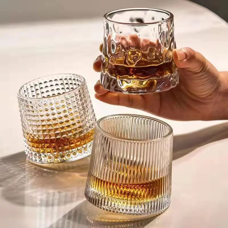 Crystal Whiskey Glass with Rotating Base Home Bar