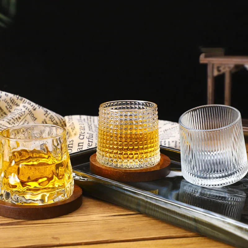 Crystal Whiskey Glass with Rotating Base Home Bar