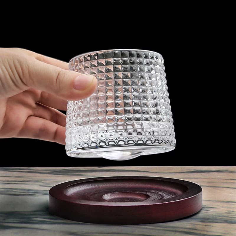 Crystal Whiskey Glass with Rotating Base Home Bar