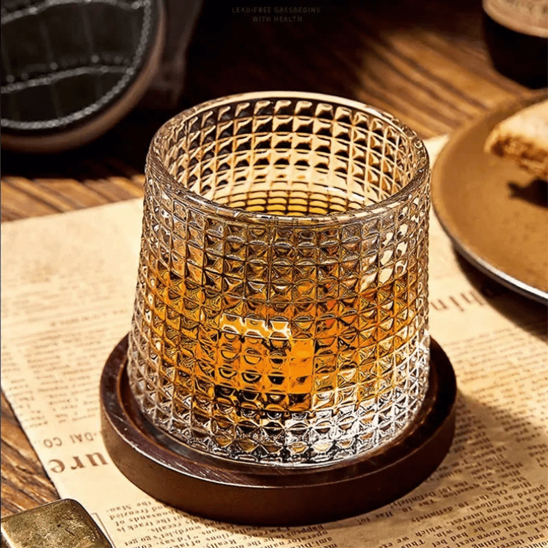 Crystal Whiskey Glass with Rotating Base Home Bar