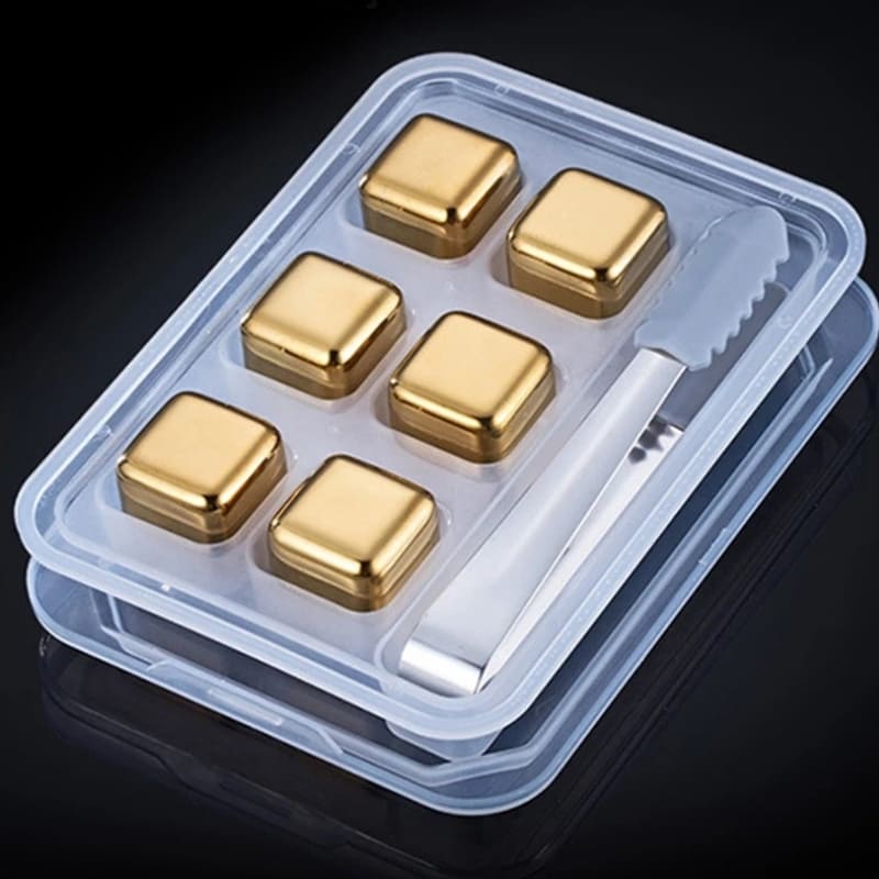 Gold Stainless Steel Ice Cubes with Tongs