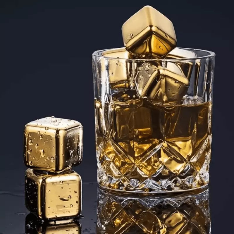 Gold Stainless Steel Ice Cubes with Tongs