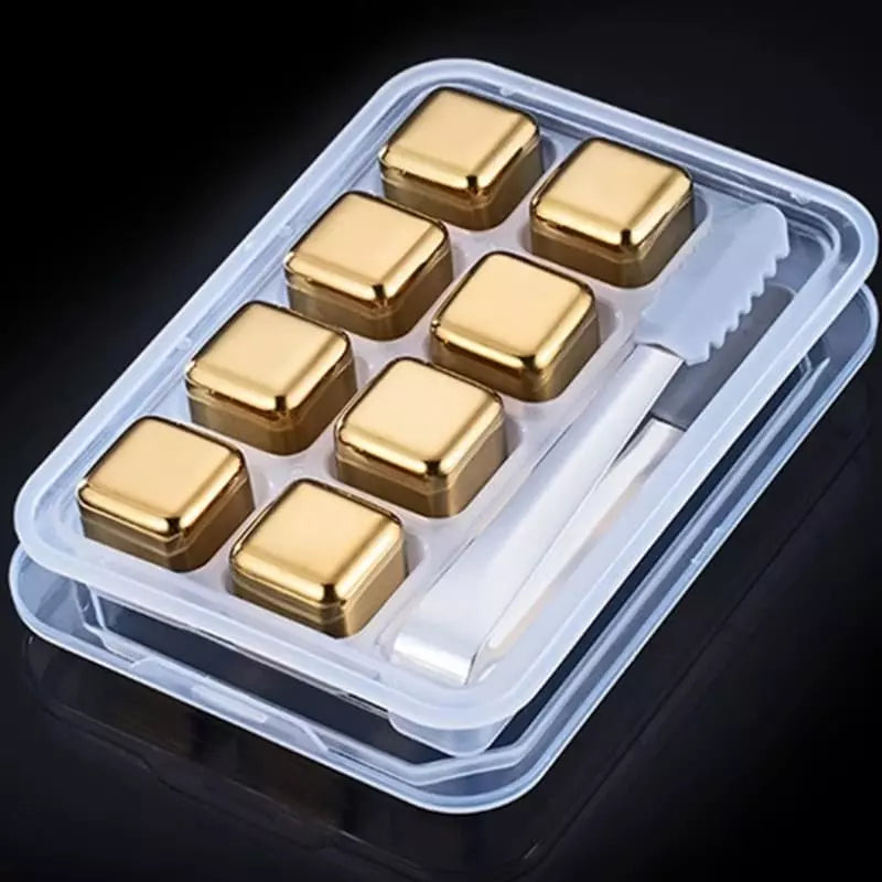 Gold Stainless Steel Ice Cubes with Tongs