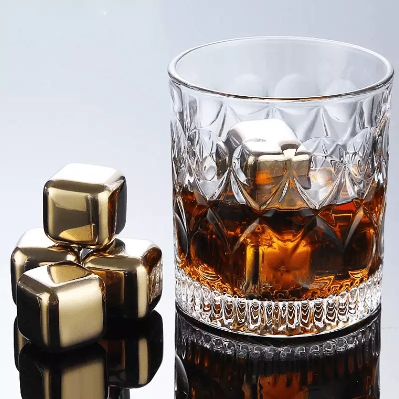Gold Stainless Steel Ice Cubes with Tongs