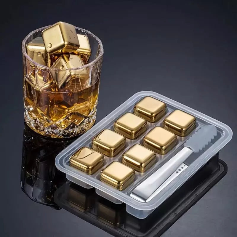 Gold Stainless Steel Ice Cubes with Tongs