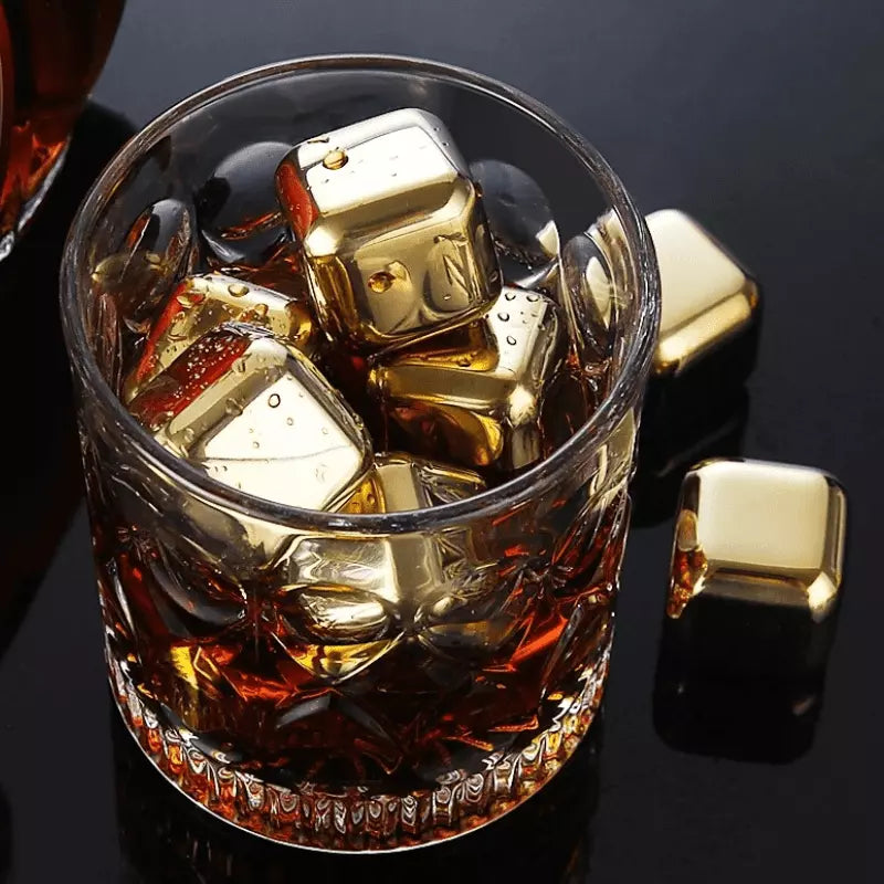 Gold Stainless Steel Ice Cubes with Tongs