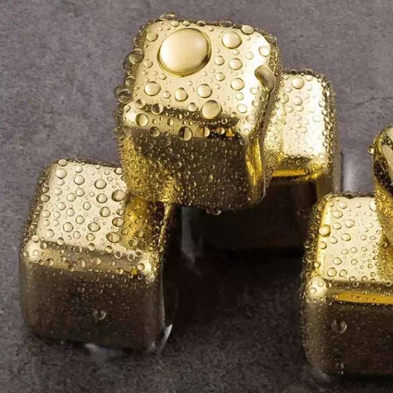 Gold Stainless Steel Ice Cubes with Tongs