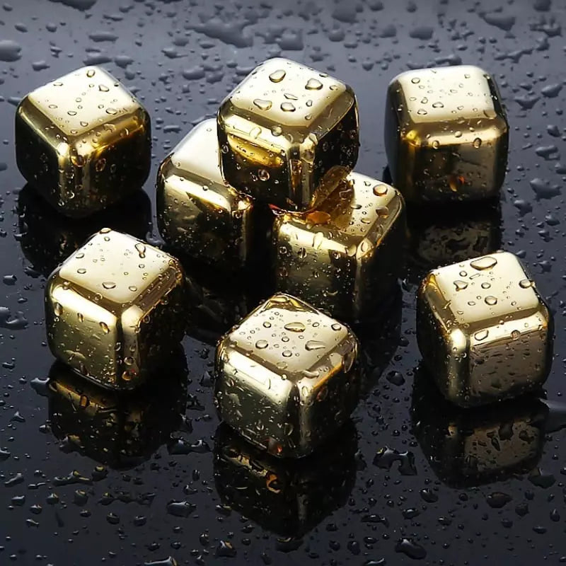 Gold Stainless Steel Ice Cubes with Tongs