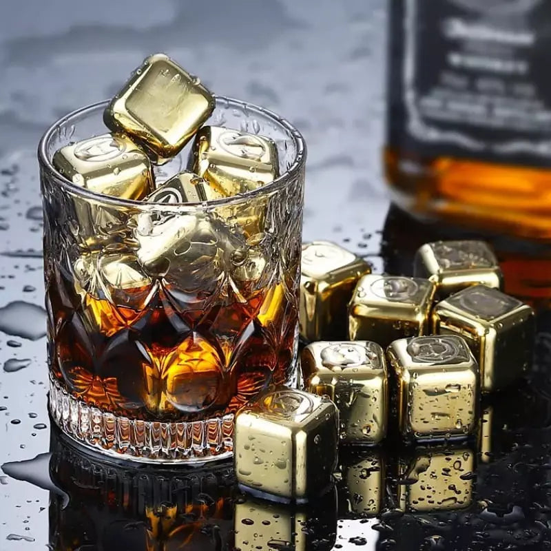 Gold Stainless Steel Ice Cubes with Tongs