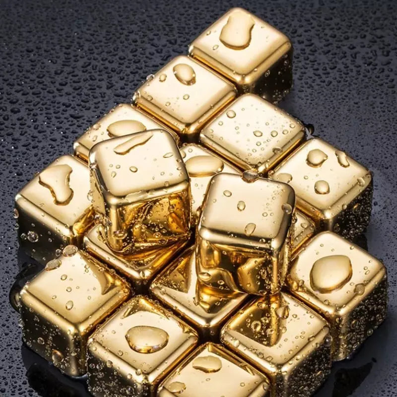 Gold Stainless Steel Ice Cubes with Tongs