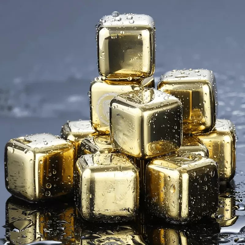 Gold Stainless Steel Ice Cubes with Tongs