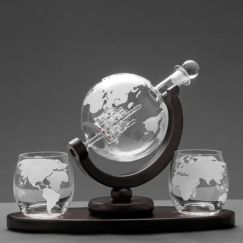 Whiskey Decanter Globe Set Glass Container Polished
