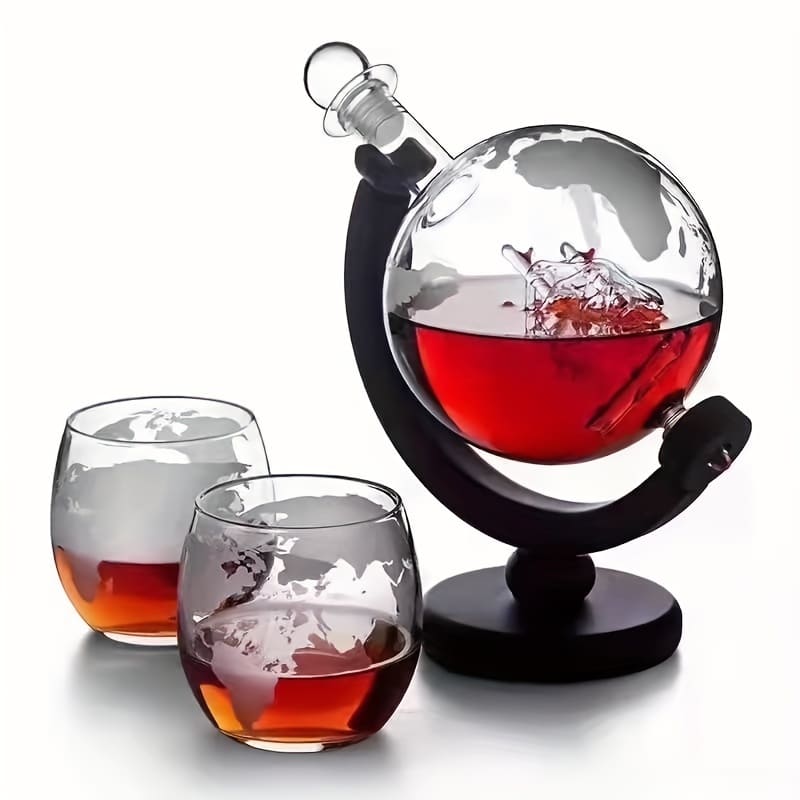 Whiskey Decanter Globe Set Glass Container Polished