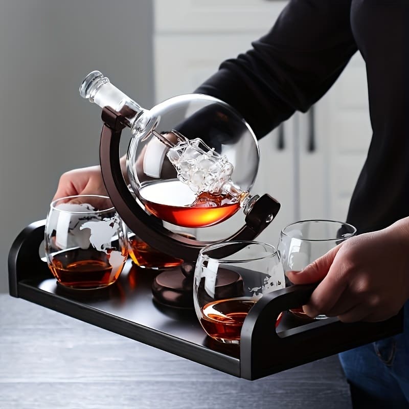 Whiskey Decanter Globe Set Glass Container Polished