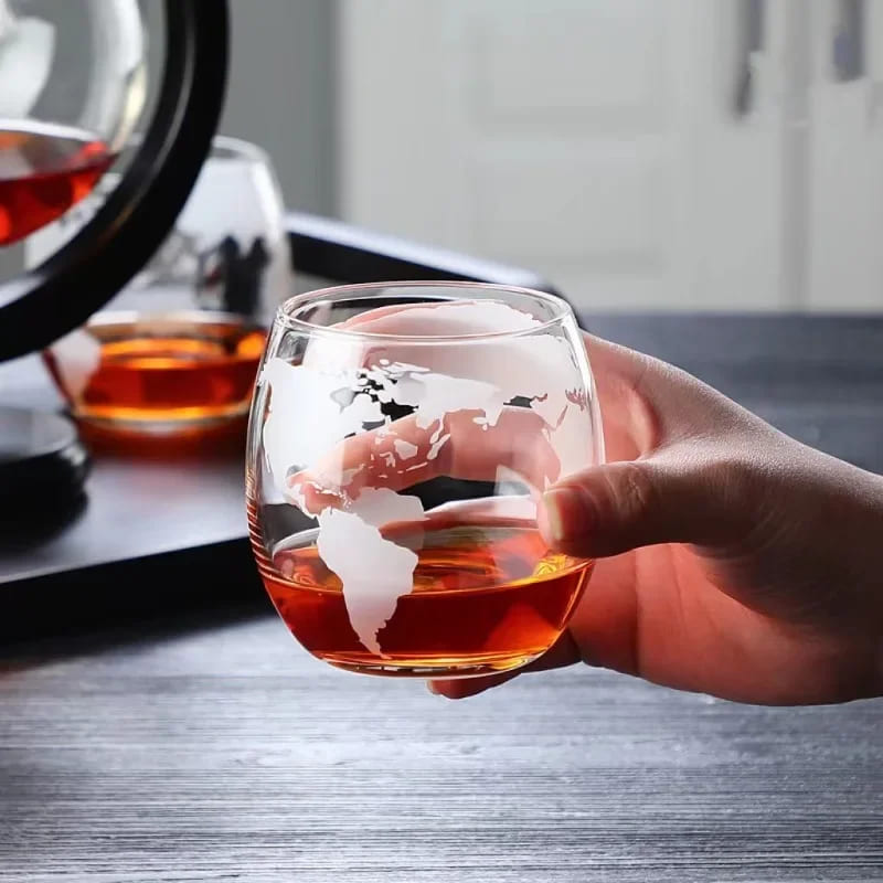 Whiskey Decanter Globe Set Glass Container Polished