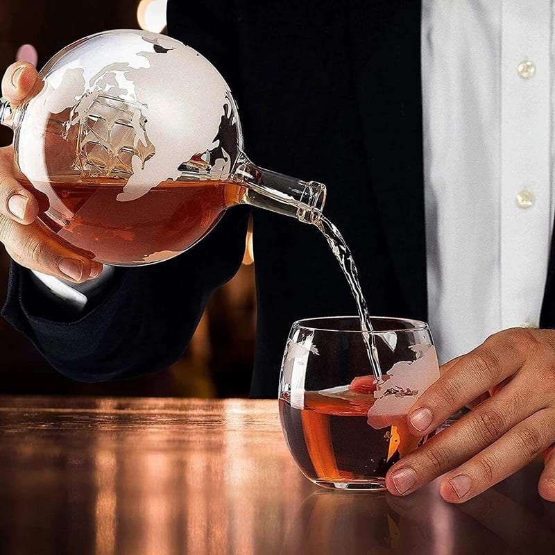 Whiskey Decanter Globe Set Glass Container Polished