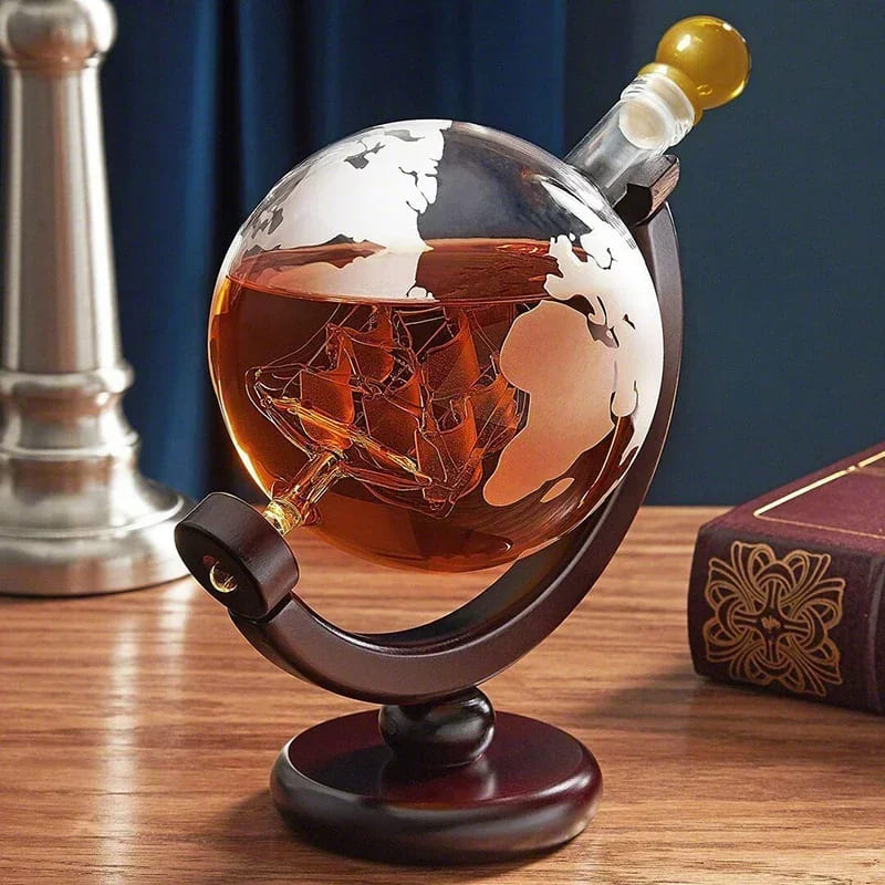 Whiskey Decanter Globe Set Glass Container Polished