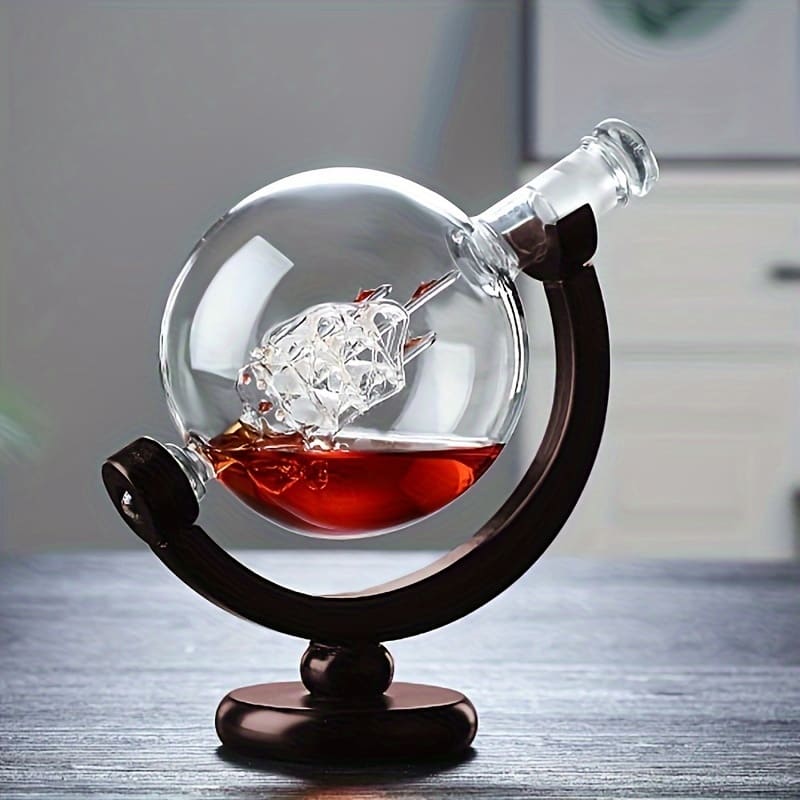 Whiskey Decanter Globe Set Glass Container Polished