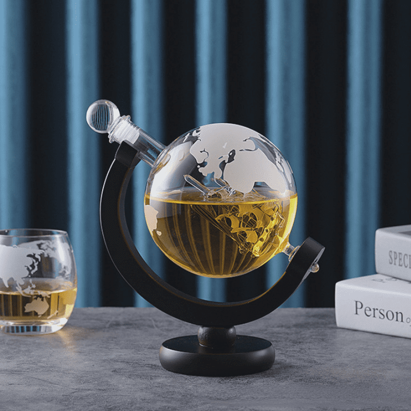 Whiskey Decanter Globe Set Glass Container Polished