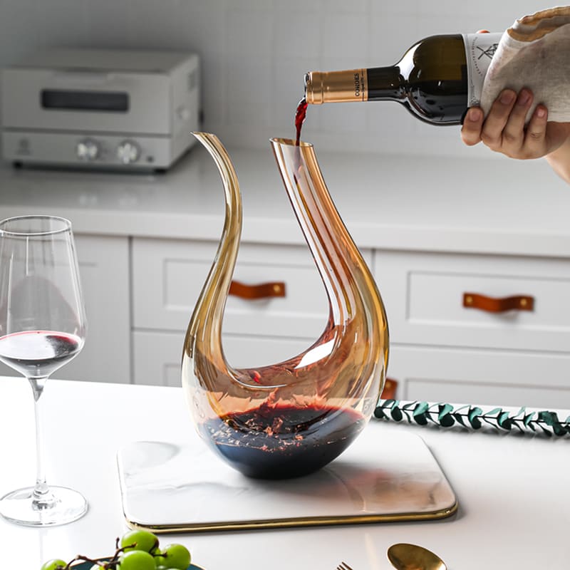 Wine Decanter Glass Swan Container Amber