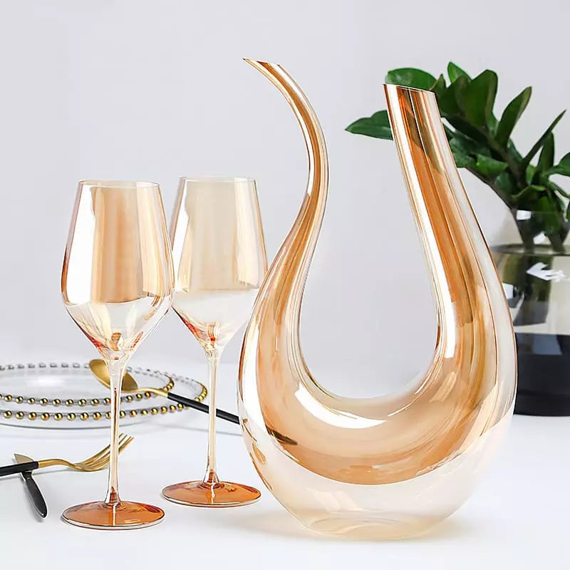 Wine Decanter Glass Swan Container Amber