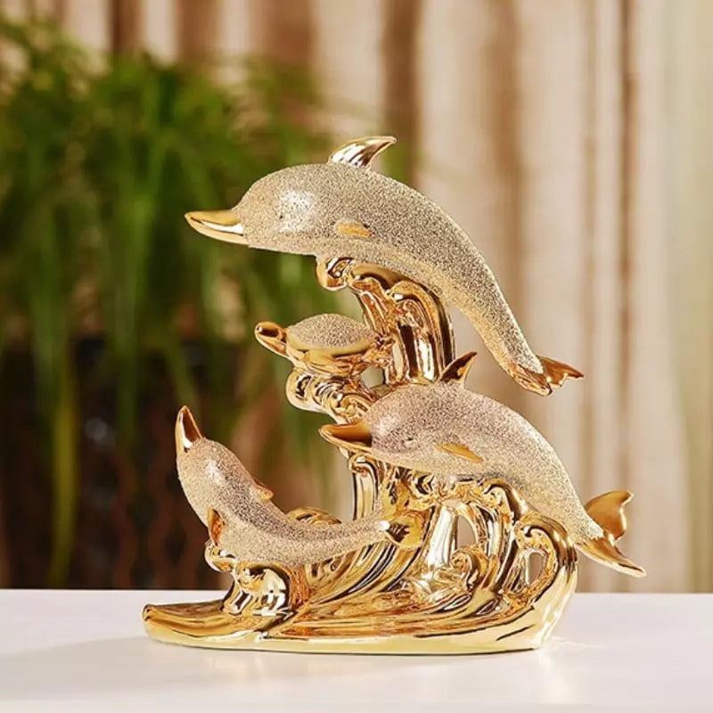 Luxury Table Decor Ceramic Dolphin Statue