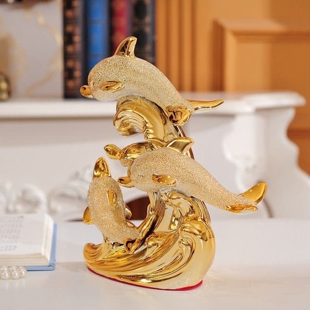 Luxury Table Decor Ceramic Dolphin Statue
