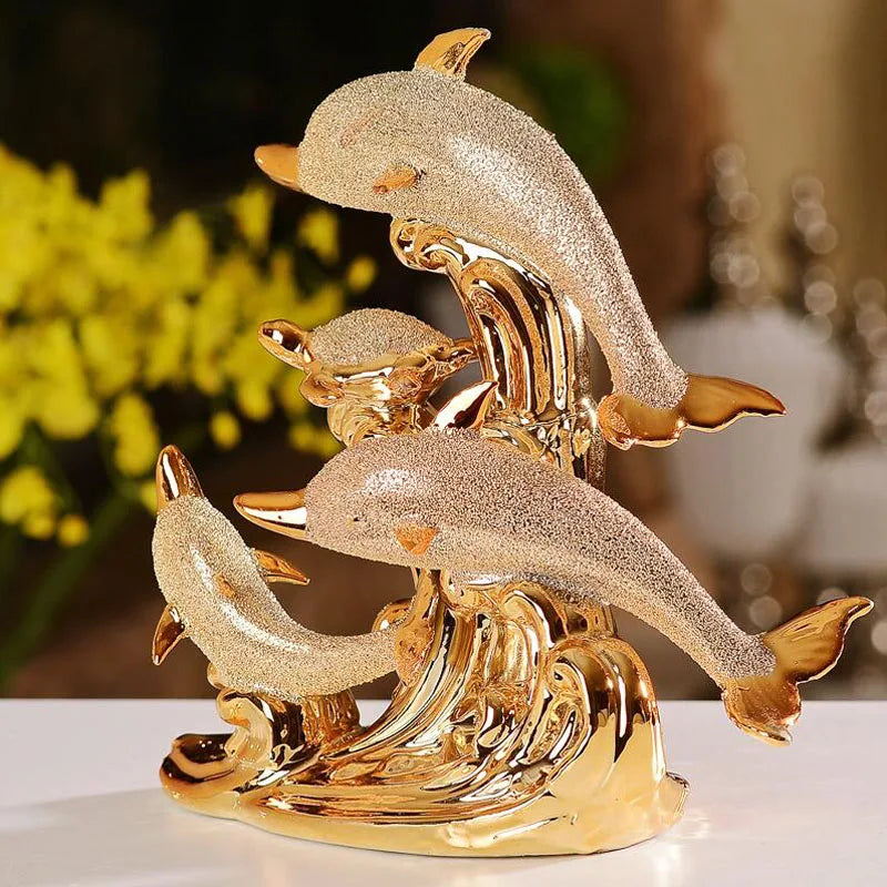 Luxury Table Decor Ceramic Dolphin Statue