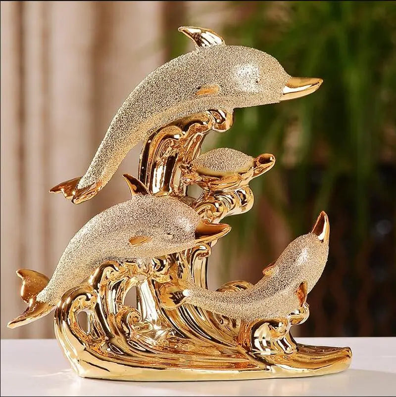 Luxury Table Decor Ceramic Dolphin Statue
