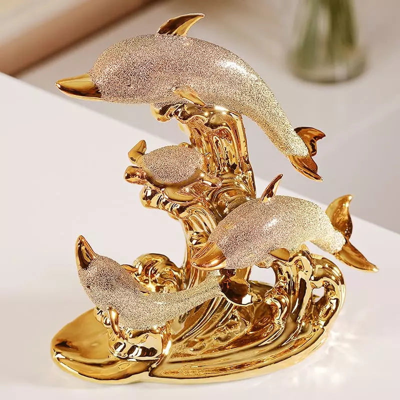 Luxury Table Decor Ceramic Dolphin Statue