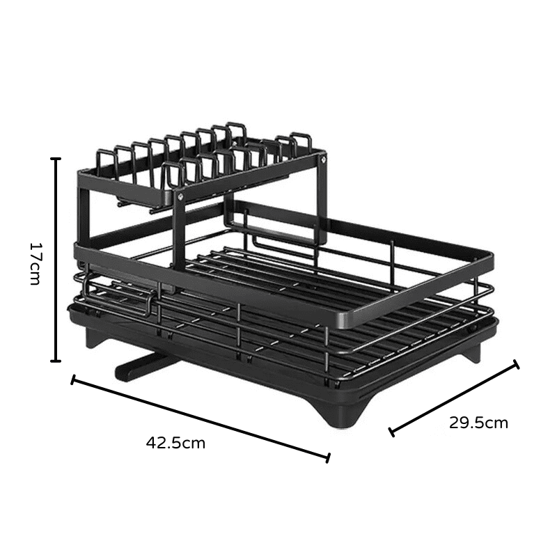 Black Dish Drying Rack with Drip Tray Made of Metal