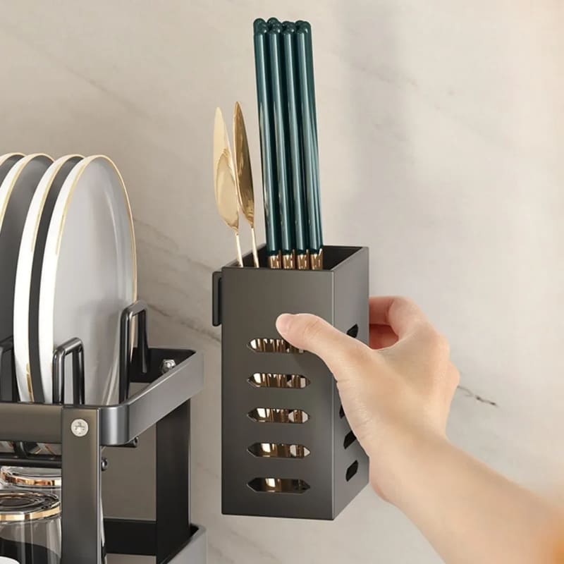 Black Dish Drying Rack with Drip Tray Made of Metal