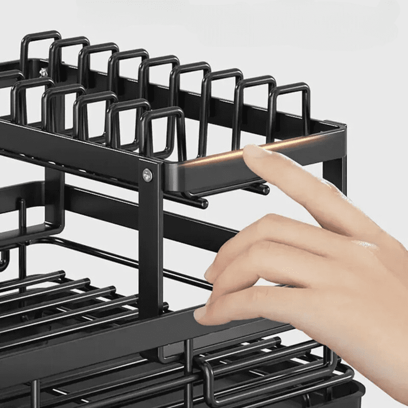 Black Dish Drying Rack with Drip Tray Made of Metal