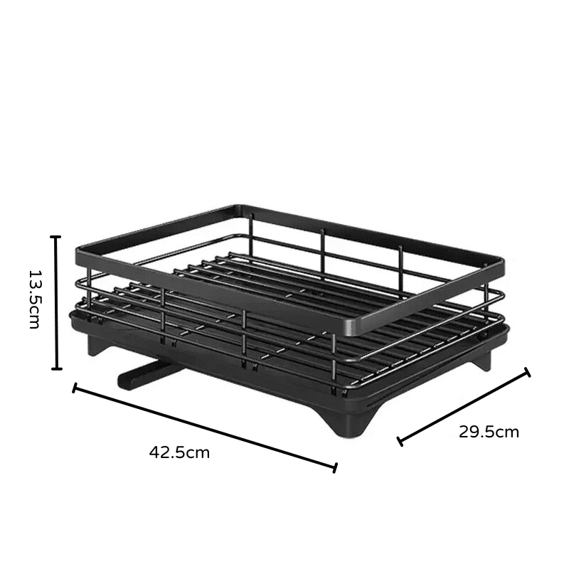 Black Dish Drying Rack with Drip Tray Made of Metal