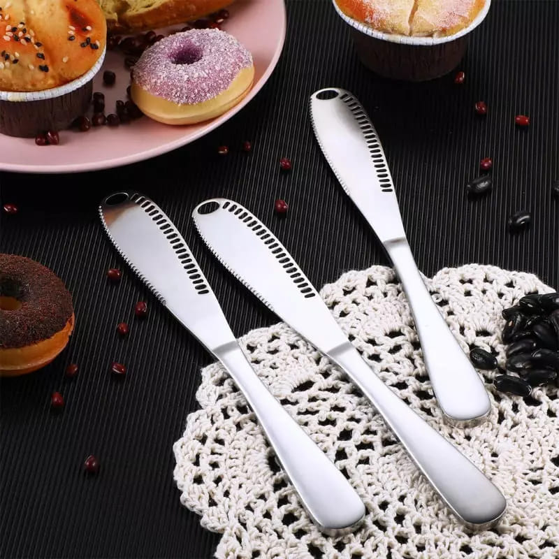 Polished Stainless Steel Butter Spatula with Serrated Knife