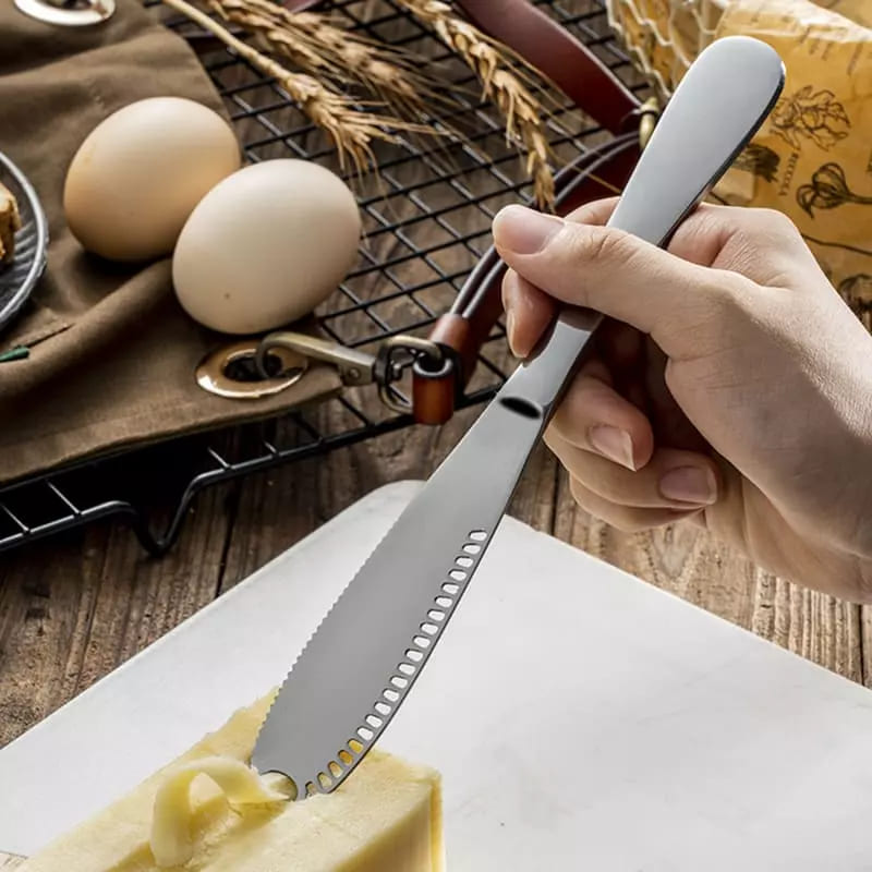 Polished Stainless Steel Butter Spatula with Serrated Knife