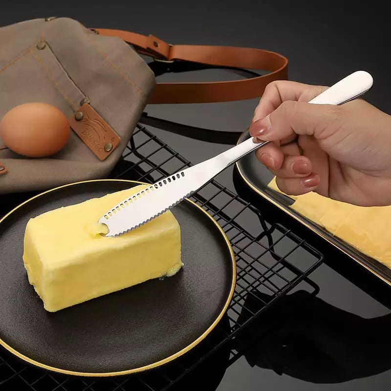 Polished Stainless Steel Butter Spatula with Serrated Knife