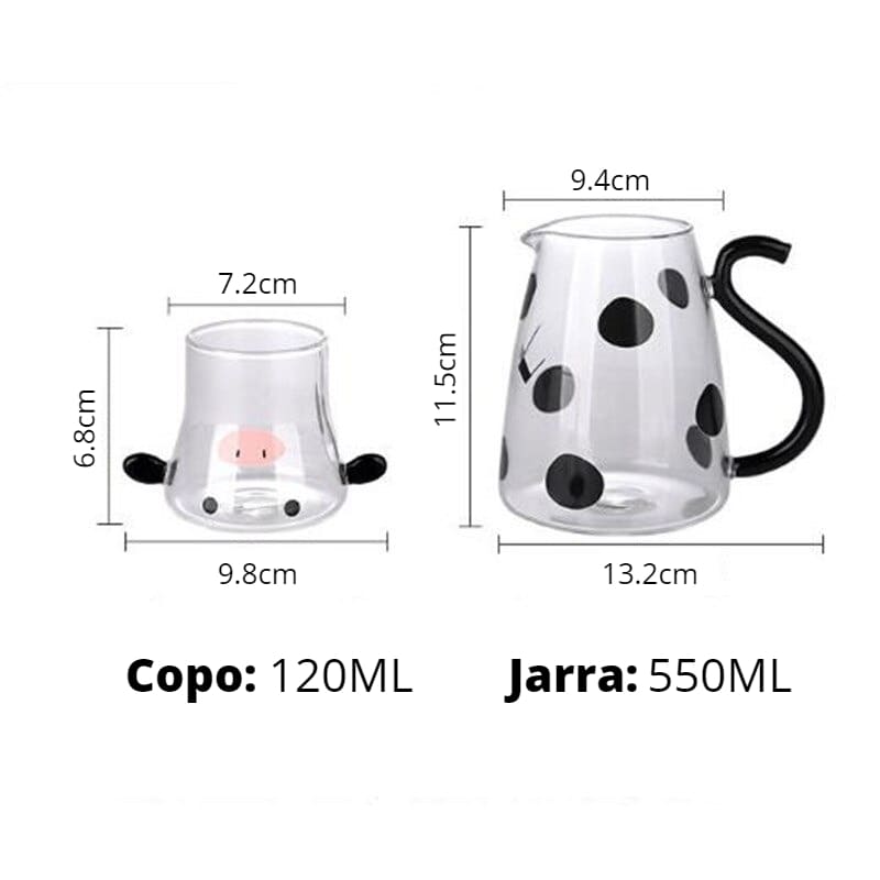 Borosilicate Glass Jar with Cow Design Cup